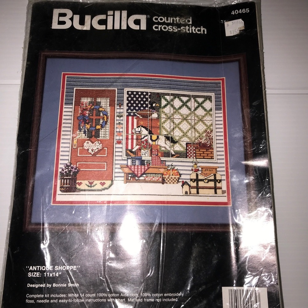 Bucilla ANTIQUE SHOPPE Cross Stitch Kit-1990 #40465 - by Bonnie Smith  vintage